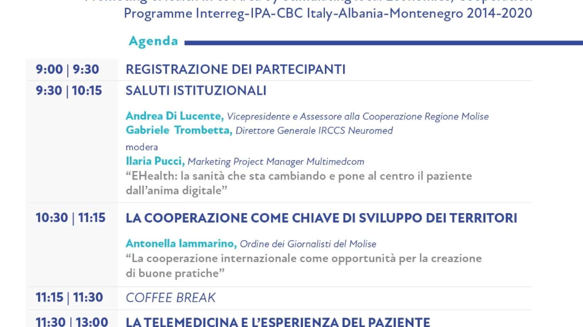 Progetto “PHASE – Promoting eHealth in cb Area by Stimulating local Economies”, Cooperation Programme Interreg-IPA-CBC Italy-Albania-Montenegro 2014-2020. Due appuntamenti in Molise.